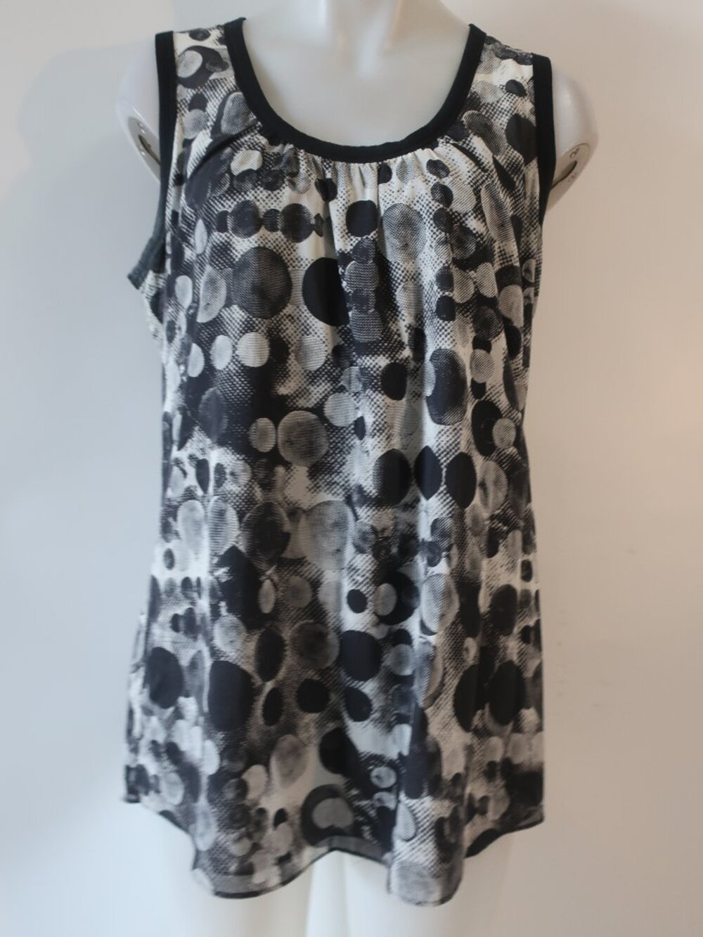 Womens Akris Punto (Item-71) Black White Polka Dot Print Sleeveless Tunic Top 10
